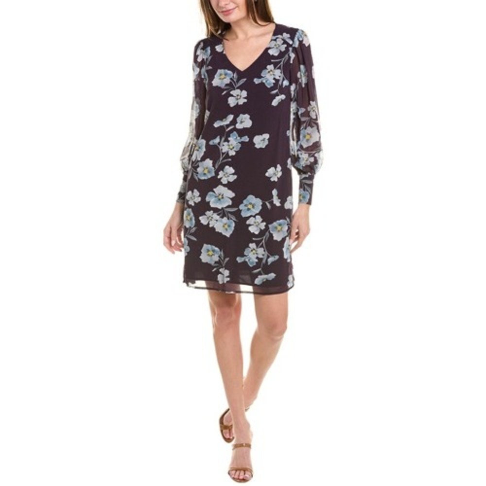 Cabi Womens Ellery Dress Size Medium Purple Floral V-Neck Long Sleeve Style 4018